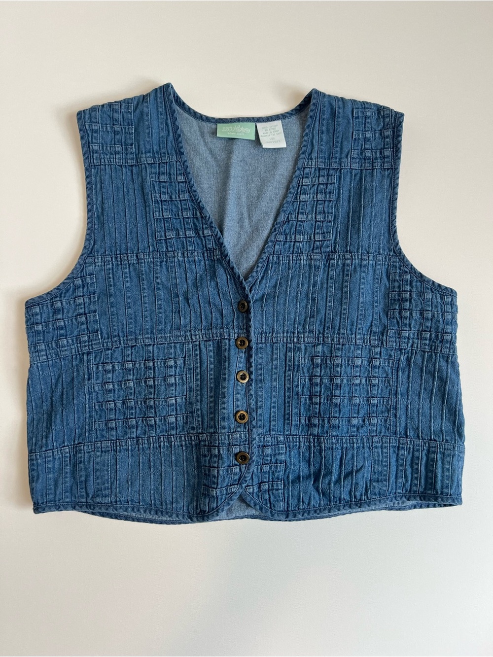 Vintage Quilted Denim Button-Front Vest- Ties in the Back